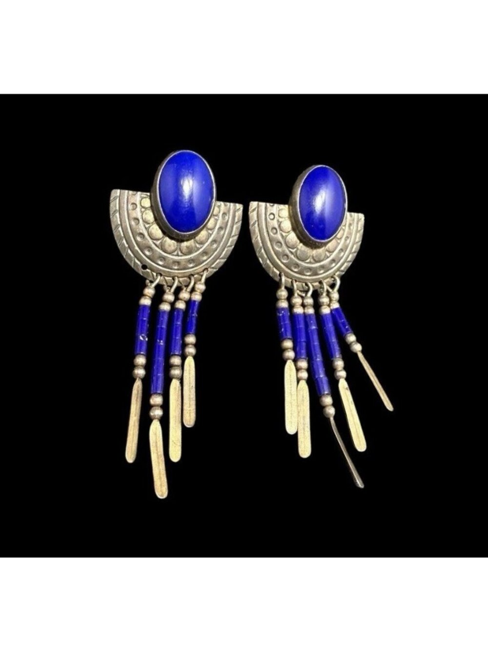 TK Navajo Sterling Silver Lapis Lazuli Earrings Dangle Beads Native American